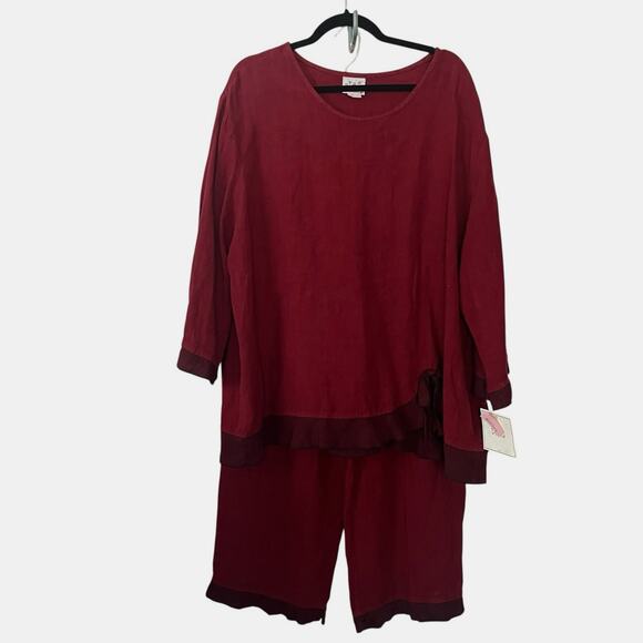 NWT Vintage DONNA USA Linen 2-Piece Outfit Size 3XL Pants Tunic Top Ruffled NOS - Picture 2 of 12